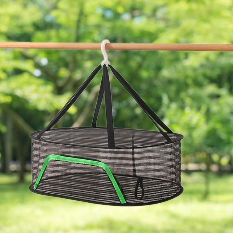 Breathable Mesh Hanging Drying Rack Vegetable Dryer with Rotating Hook Plant Hanging Net for Indoor and Outdoor Use