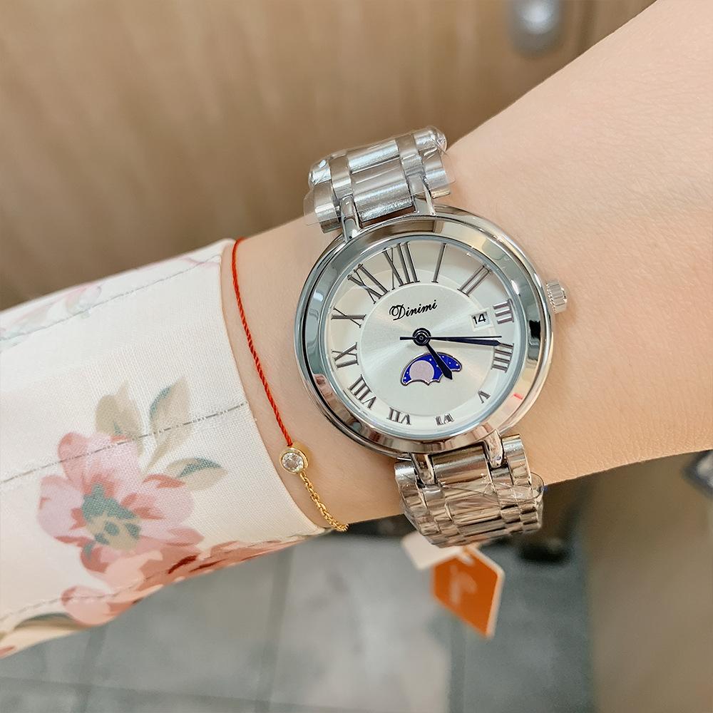 New Temperament Roman Disc Calendar Quartz Watch Fashionable Niche Steel Band Casual Ladies Watch