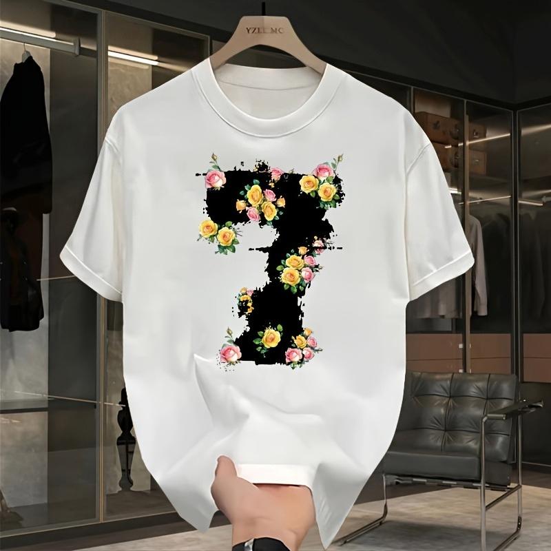 Fun Flower 7Pattern Printed Four Seasons Mens and Womens Tshirts Short Sleeves Loose and Comfortable L