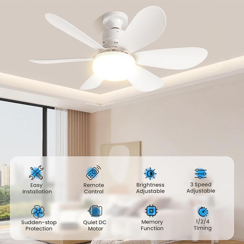 Modern Ceiling Fan Light Dimmable Fan and Light Combo Ceiling Fans with Bulb Lights and Remote Controler for Indoor Decoration