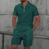 Men's Waffle Collar Polo and Shorts Sports Casual Set
