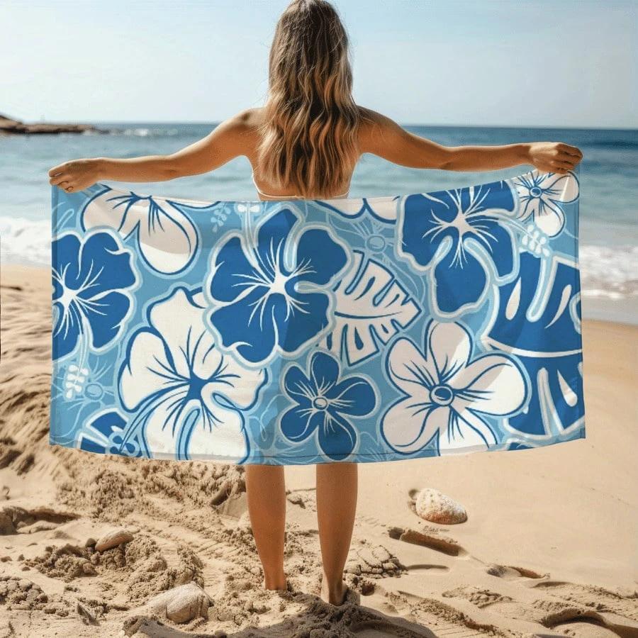 Blauer Hibiskus Strandtuch Einseitiger Druck Tropisches Weiches Strandtuch Strand Pool Badezimmer Handtuch Erfrischende Atmosphäre Zubehör Geschenk