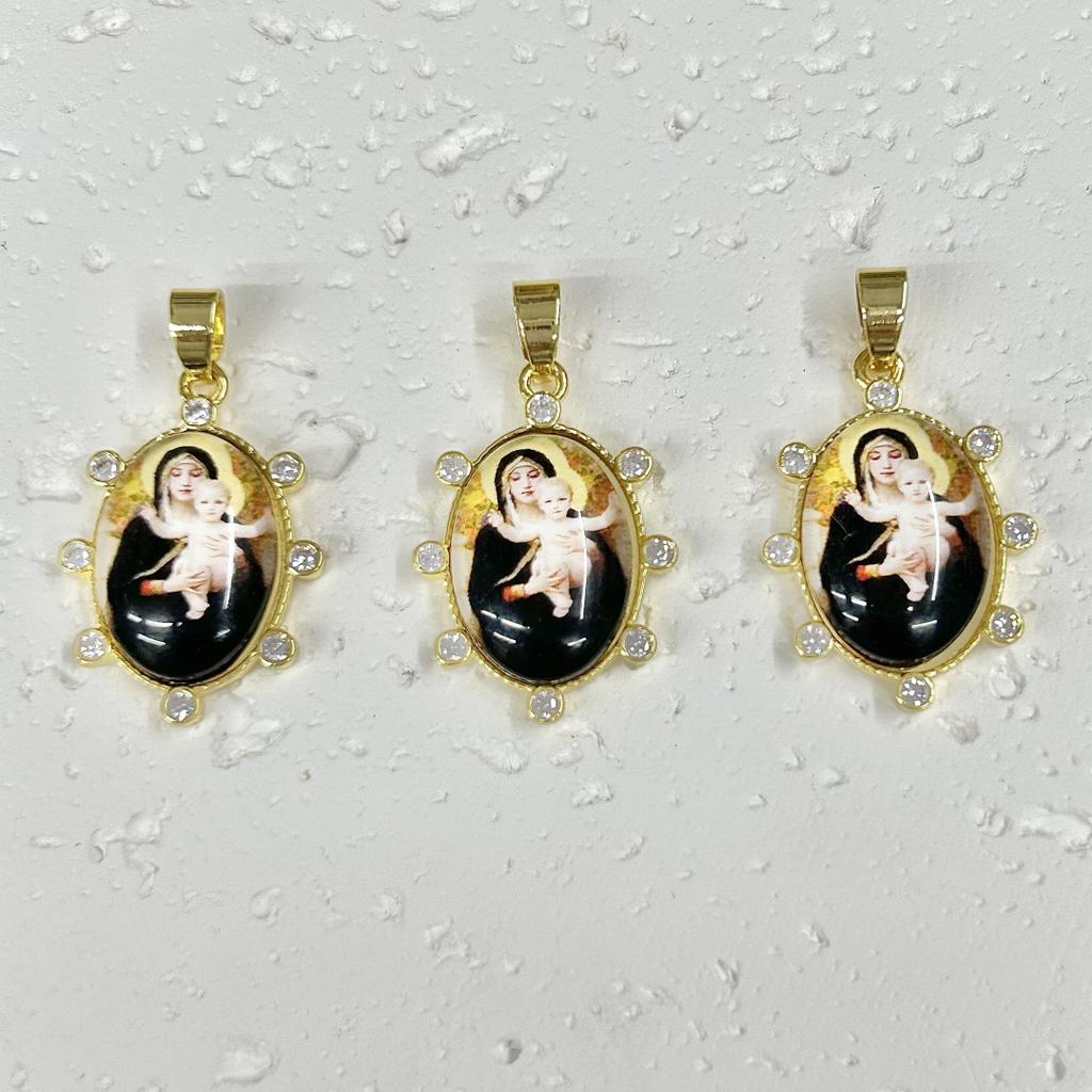 Oval Copper Personality Trendy Portrait Virgin Mary Pendant Necklace Bracelet Accessories Material