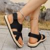 Fashion New Style Popular Fashion Women's Sandals Trend Anti-slip Wear Comfortable Matching Color Sole Pure Black Shoelace Flat Sandals