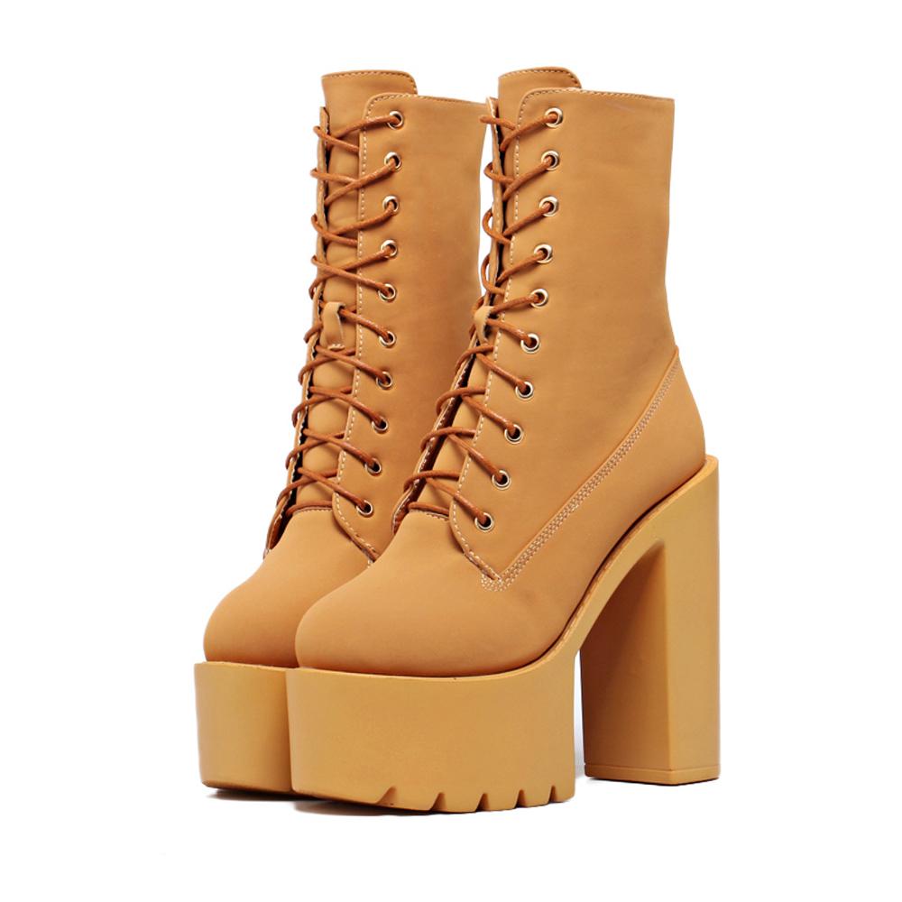 Gdgydh Dames Platform Laarzen tot Halve Kuit met Blokhak Koreaanse Stijl Vetersluiting Winter Jurk Laarzen Warm Bont Ultra Hoge Hakken T-Podium 41 brown