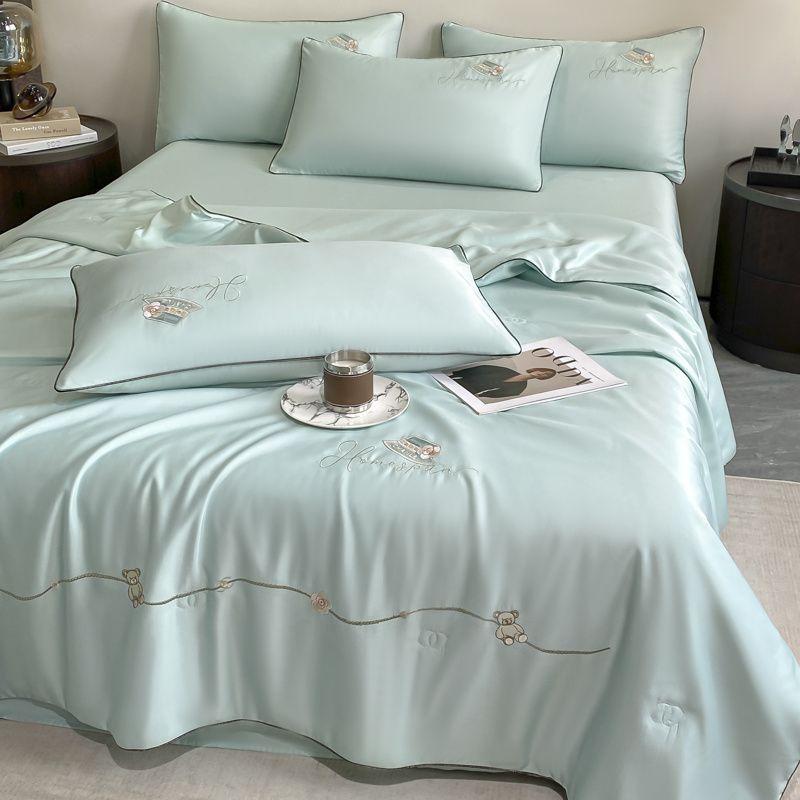 Washed Ice Blanket Four- Airable Cover Machine Washable Tencel Silk Double Bed Quilt Three-Piece Set Summer