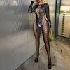 Black Silk Sexy Lingerie European and American Foreign Trade Long Sleeve Ripped Mesh Hollow Out Backless Tight Bodysuit