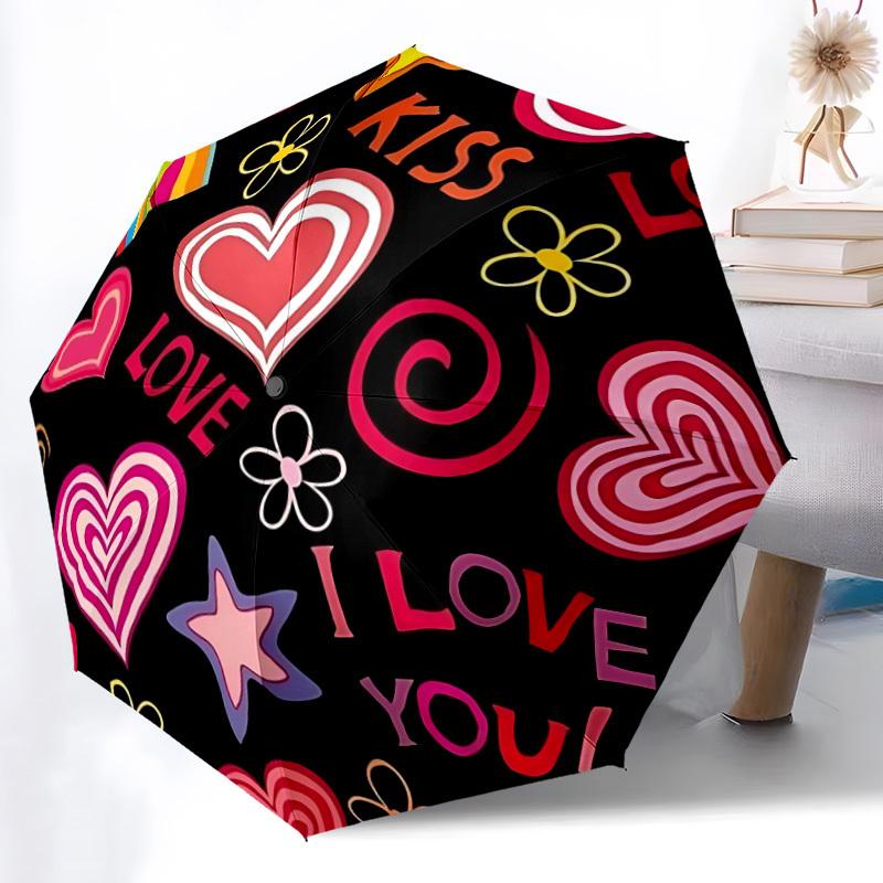 1pc Love Heart Decorations Automatic Folding Umbrella - Portable Collapsible Design, 8-Rib Iron Frame, Durable Fabric Yy251125026