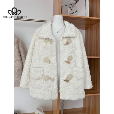 Autumn Winter New Thickened Warm Cashmere Short Coat Korean Style Casual Loose Solid Color Coat with Horns Buckle