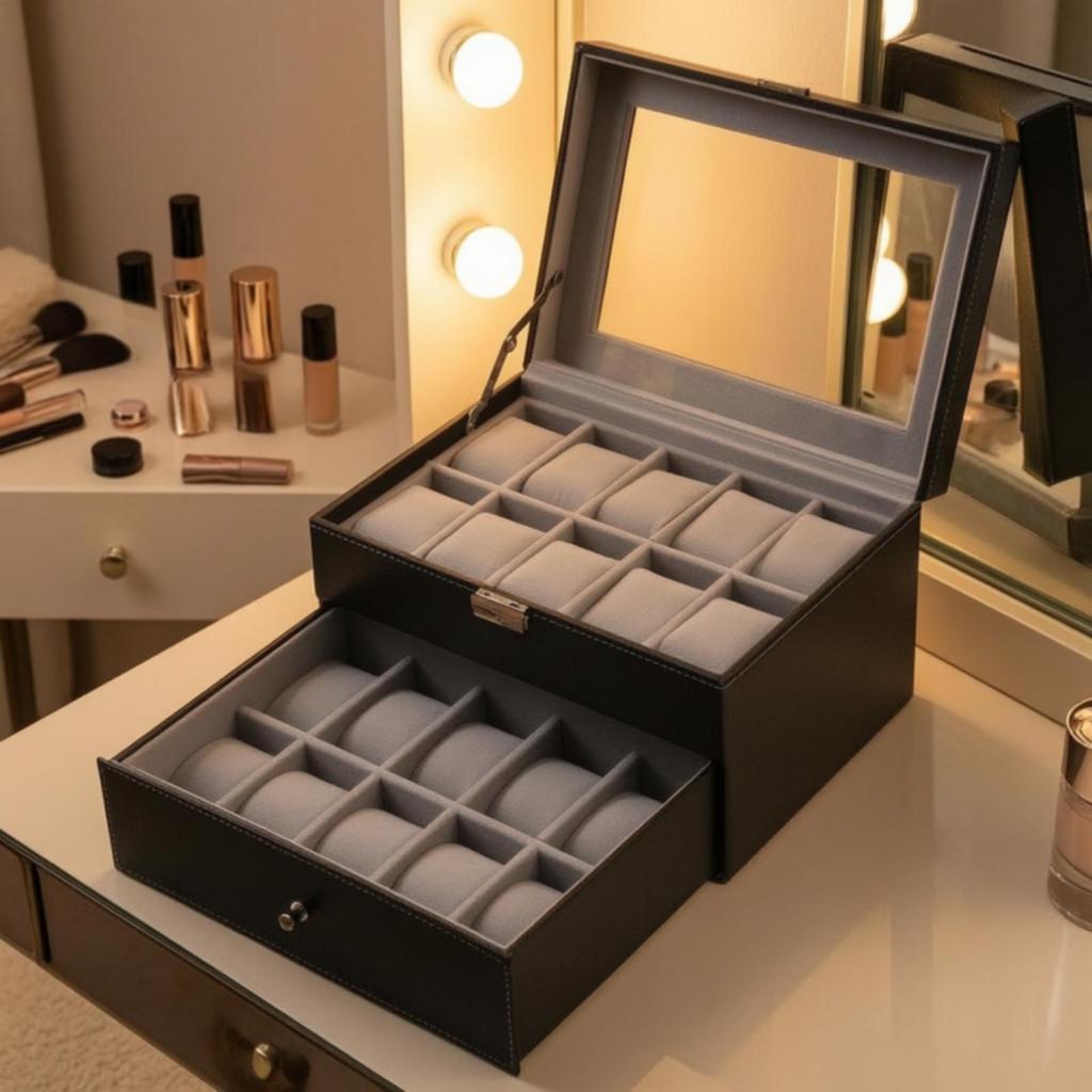 Watch Display Box Soft Lining with Drawer Sturdy for Dresser