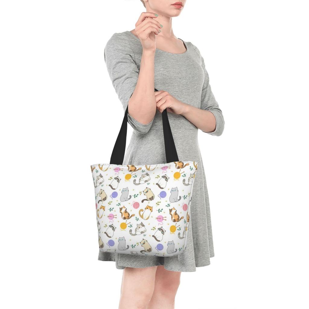 FURONGA Cat Tote Bag for Women, Lightweight, Large Capacity, A4 Size, Popular, Stylish, Durable, ShoulderHandbag, Travel, Unisex, Zippered (26)