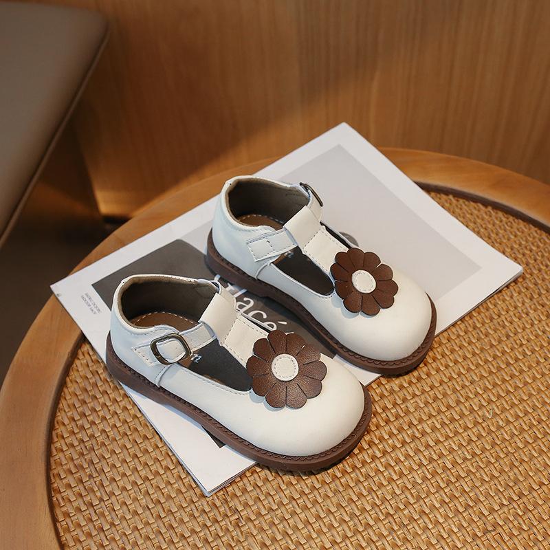 Girl Princess Shoes 2024 Spring Autumn Children Causal Leather Shoes Fashion Versatile Sweet Flower Kids Retro Flat Single Shoes