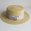 Women's Flat-Top Straw Hat with Wide French Style Ribbon Stylish Summer Sun Protection & Beach Hat  Sun Hat