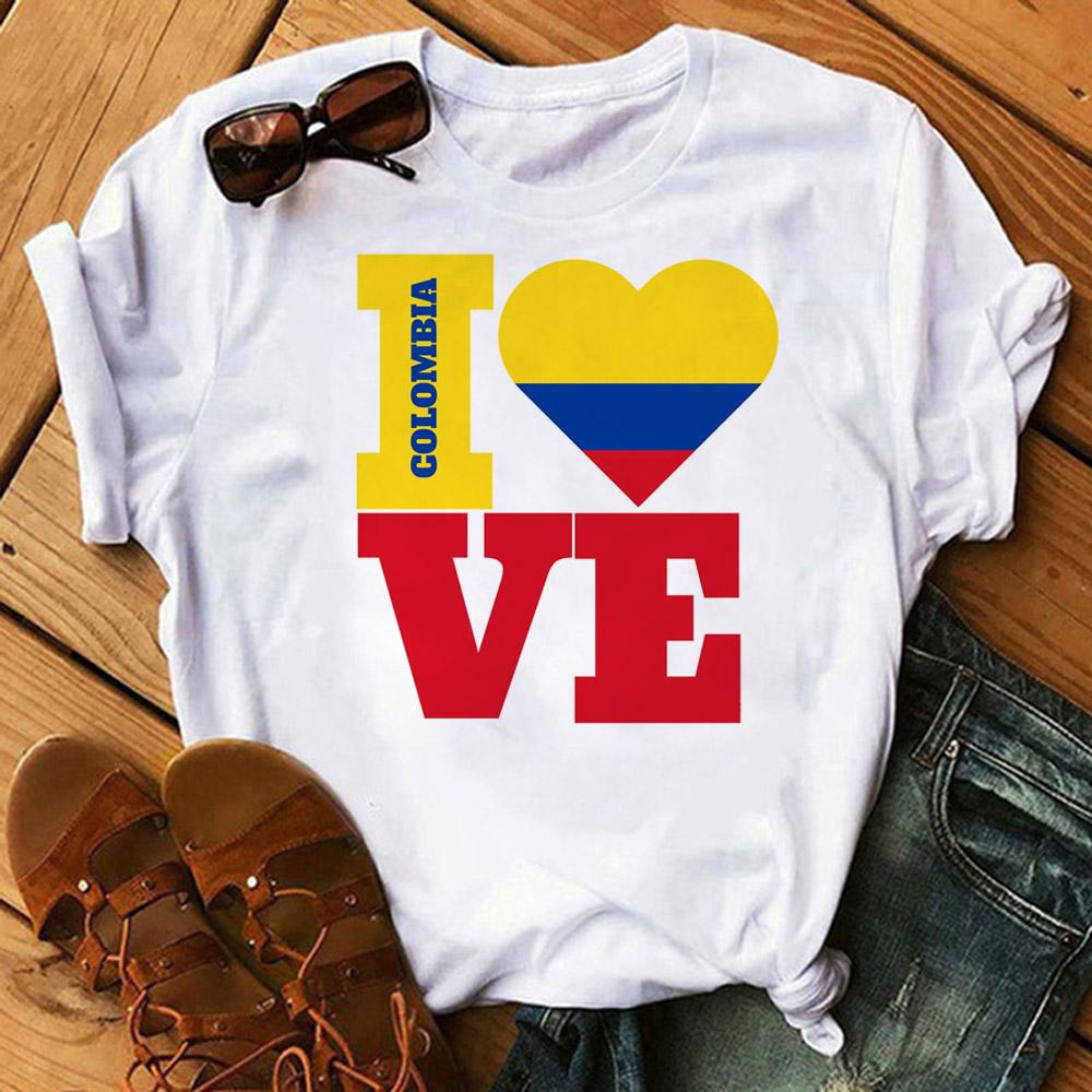 Colombia Top Unisex Tshirt Japanese Designer Style Short Sleeve Female Trendy Aesthetic Y2k Streetwear