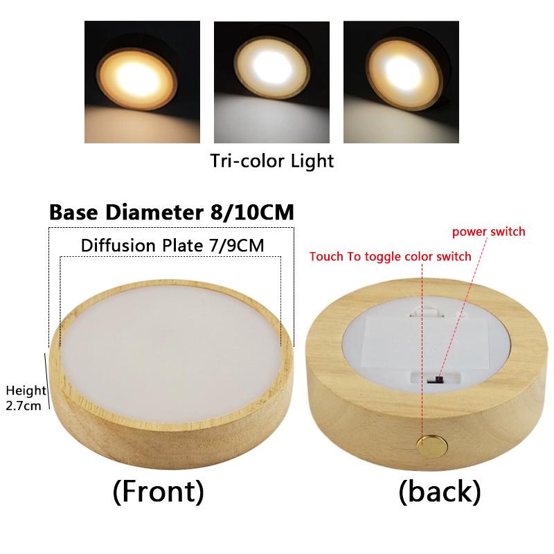Round Diffusion Plate LED Light Base Battery-Powered Wooden Night Light; Cocktail Glass Coaster USB Mood Crystal Lamp Base Light