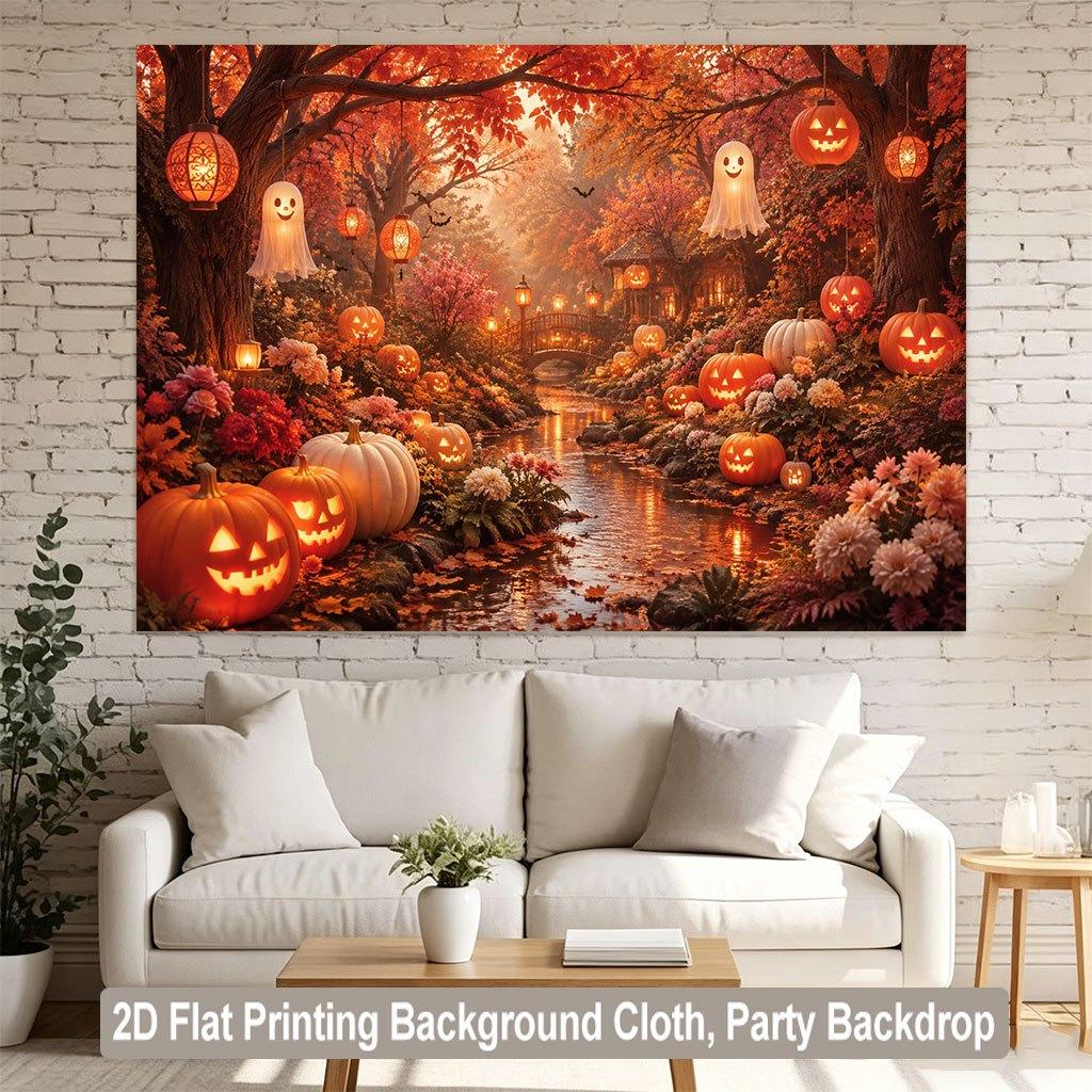 1 piece of 2D flat background cloth Halloween-themed pumpkin light scene background bannerzyc