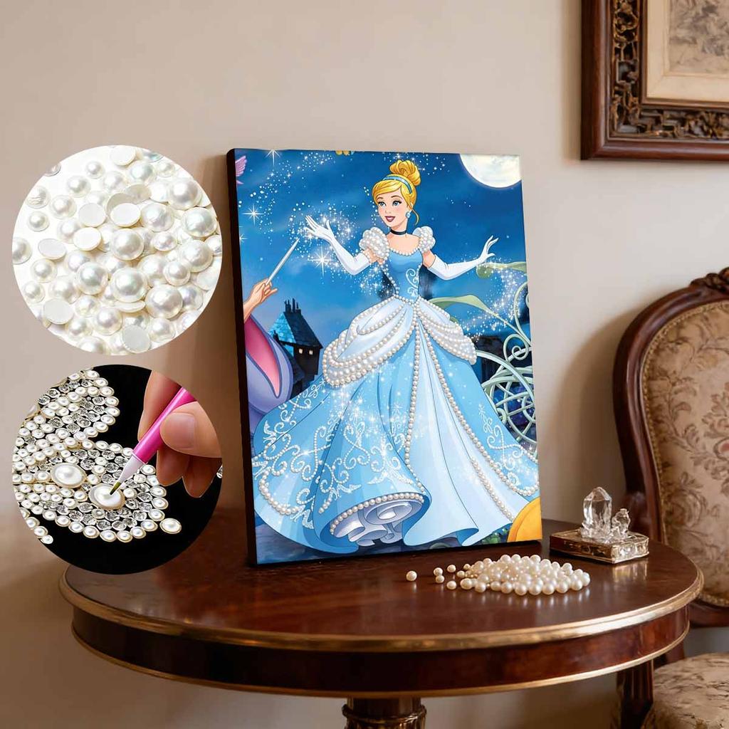 Moonlit Magic Cinderella Pearl-Inlaid Frameless Art | Handmade Pearl Craft, Moonlit Magic Theme, for Luxury Fairy Tale Home Decor & Gift Option