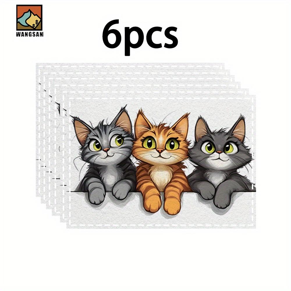 8pc/4pcs/6pcs Cartoon Cat Table Mat Linen Placemat Cute Dining Mat Home Decor Kitchen Accessories 4PCS