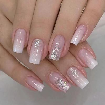 Short Square Nail Tips Fake Nail Glues On Nail Stick On Nail Press On Nail Artificial False Nail for Womens and Girls