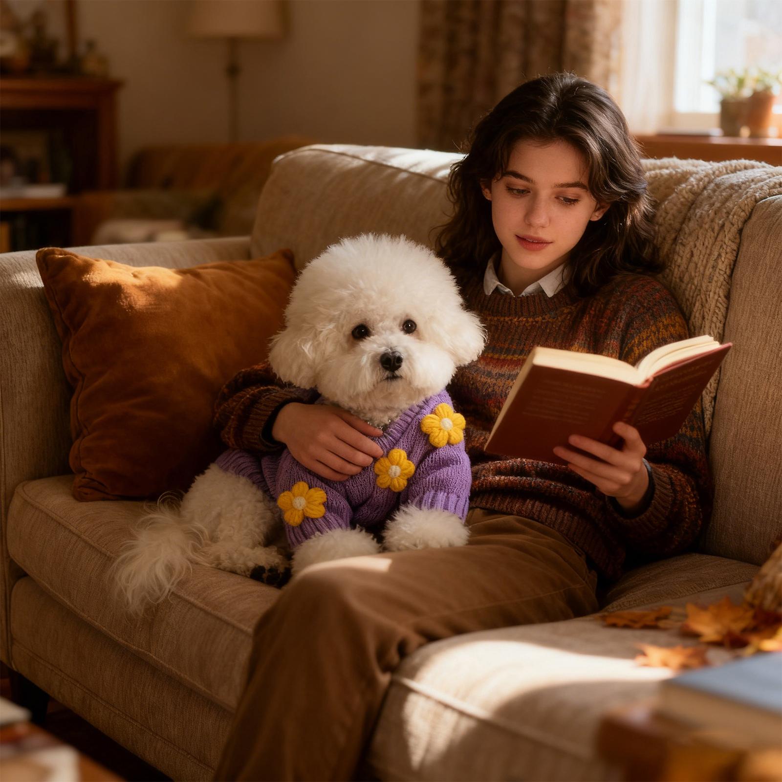 

Pet Sweater Purple Dog Clothes For Winter, Warm And Stylish For Teddy, Bichon, Cats, Pomeranian L фиолетовый