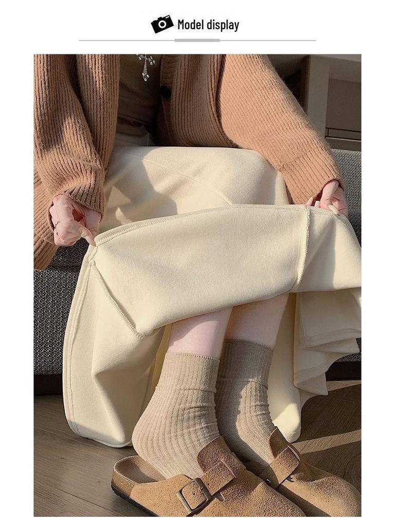 Off-White Fleece-Lined Woolen Mermaid Skirt - High-Waisted 2025 Autumn/Winter Mid-Length Skirt for Women