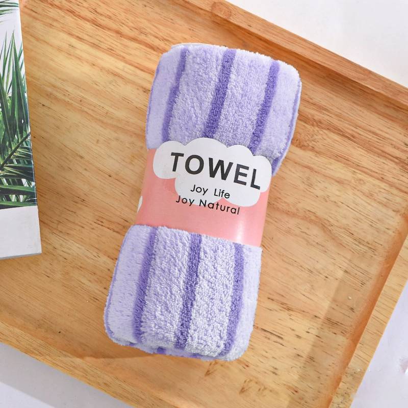 Coral Fleece Towel With Thick Absorbent Stripes For Home Use And Giftgiving