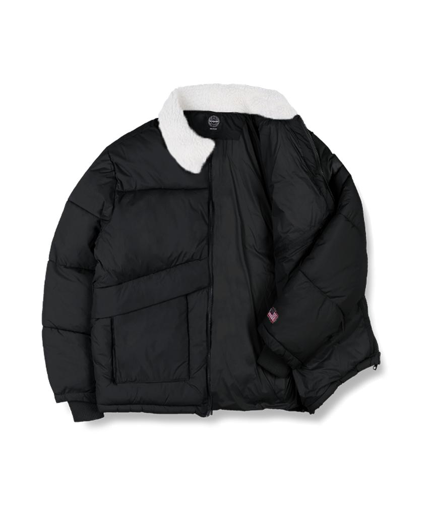 Np Studio Universal Fur Collar Puffer Short Padded Jacket Black