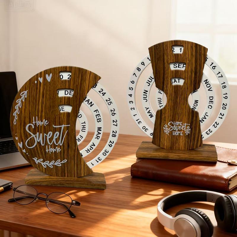 Wooden Calendar Ornaments Manual Rotating Desk Calendars for Home Decoration High-End Office Desktop Ornaments