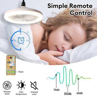Chytré 3v1 stropní světlo s ventilátorem s dálkovým ovládáním 3 rychlosti E27 AC85-265V Světelná základna pro osvětlení ložnice a obývacího pokoje