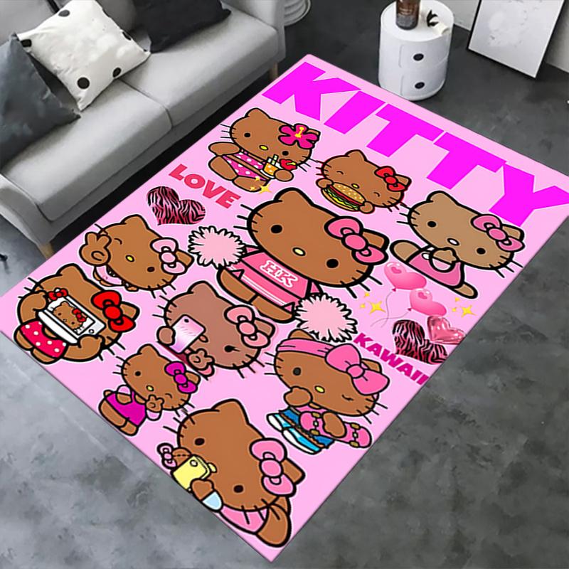 Office Rug Hello Kitty, Kawaii Anti-Slip Rug, Machine Washable for Living Room, Bedroom, Office, Multiple Sizes, Bedroom Mat, Decorative Mat, Durable