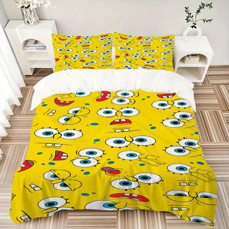 3pcs Bedding Set SpongeBob Expressions Includes 1 Comforter + 2 Pillowcases, Without Pillow Inserts, Soft Comfortable, Lightweight Breathabl