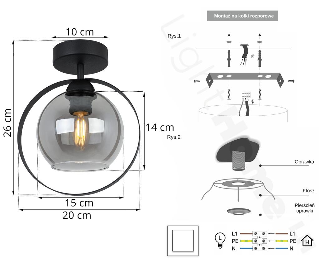 MODERN CEILING LAMP GLASS RING GRAPHITE