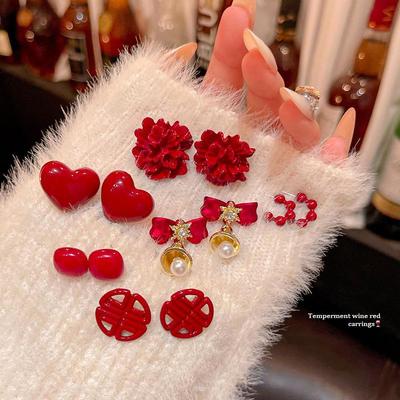 Ankola Red Geometric Earrings for Women - New Year Festive Love, Autumn & Winter Style