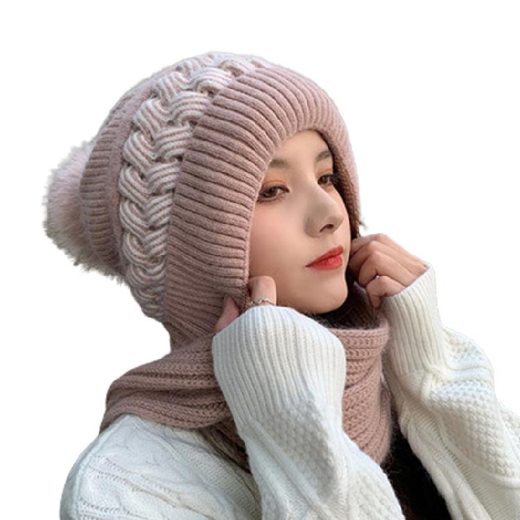 Women Korean Style Scarf Student Hat Integrated Earmuffs Cap Sleeve Plush Winter