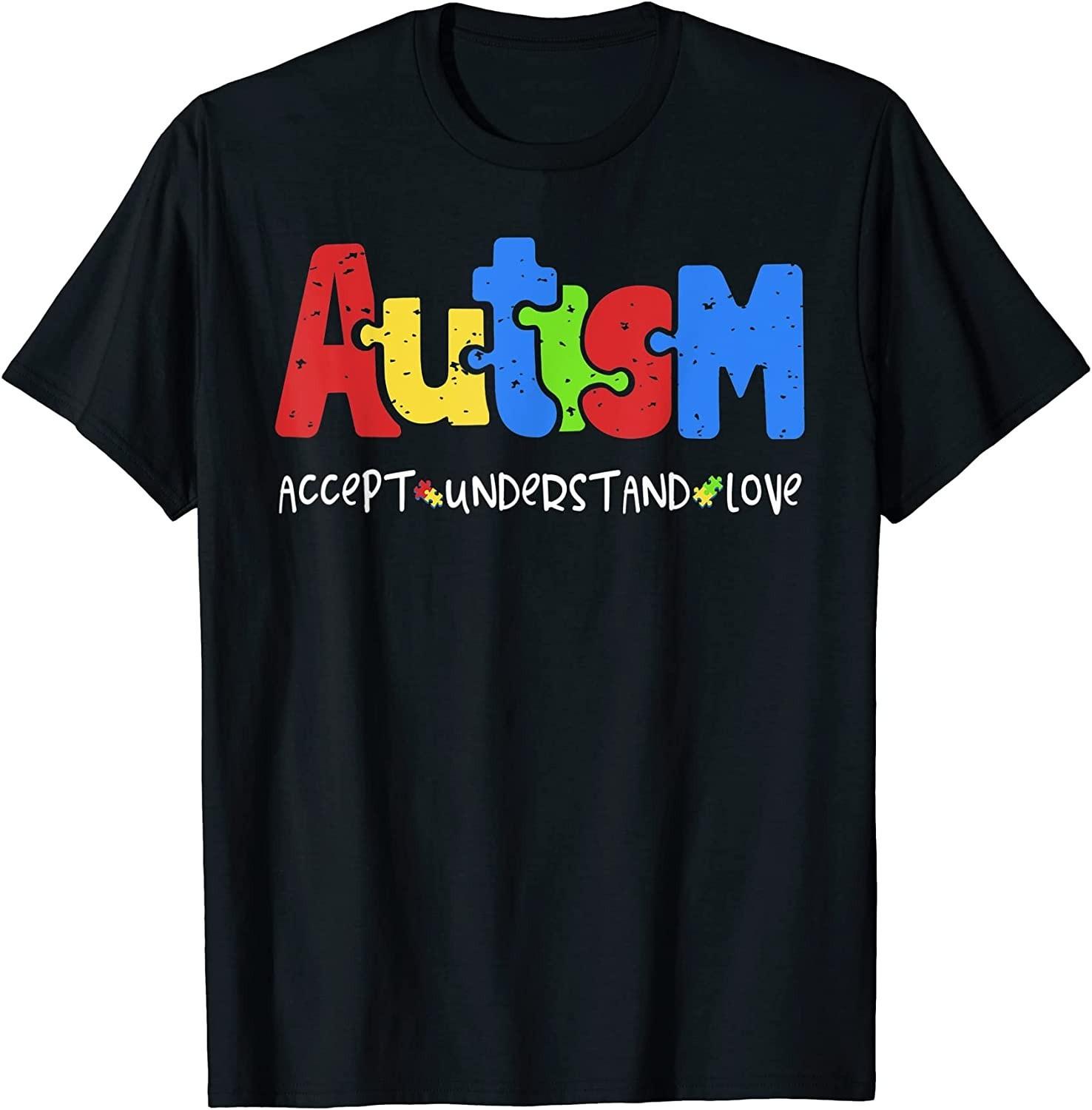 BEST! Autism Puzzle Accept Understand Love Autism Awareness Tee S-3XL XXXXL
