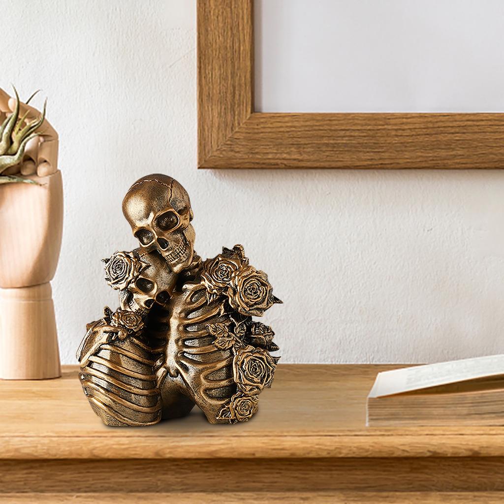 Golden And White  Rose Statue, Unique Couple Adult Model, Vintage Resin Collection, Halloween Party Decoration