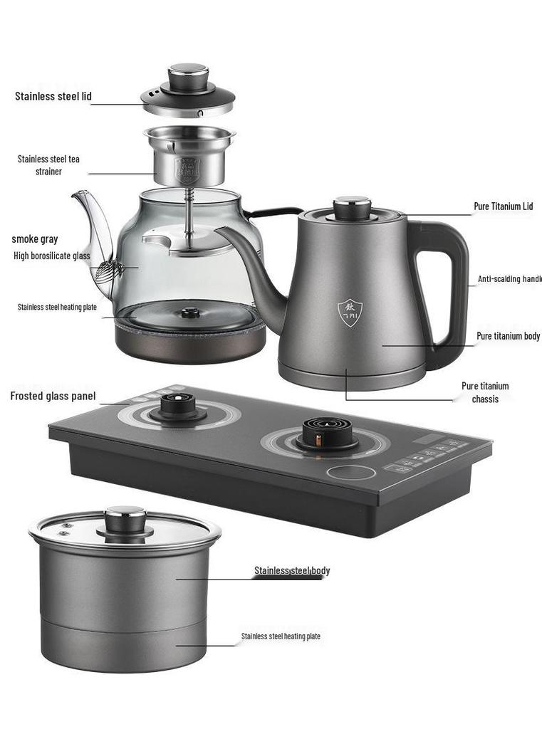 Pure Titanium Auto-Fill Electric Kettle with Tea Brewer and Anti-Overflow Feature