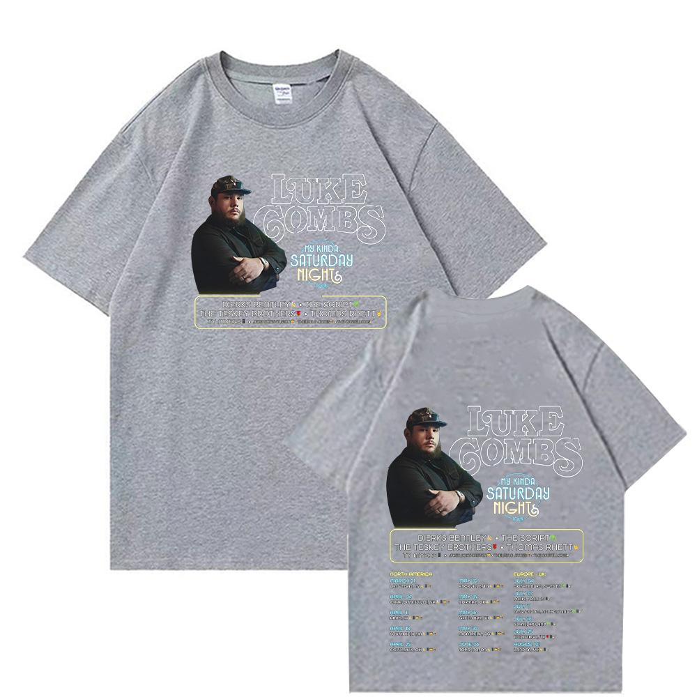 My Kinda Saturday Night Tour Tshirt Luke Combs Music Tshirt 2025Summer Mens Womens Harajuku Cotton Round Neck Shirt Fan Gift