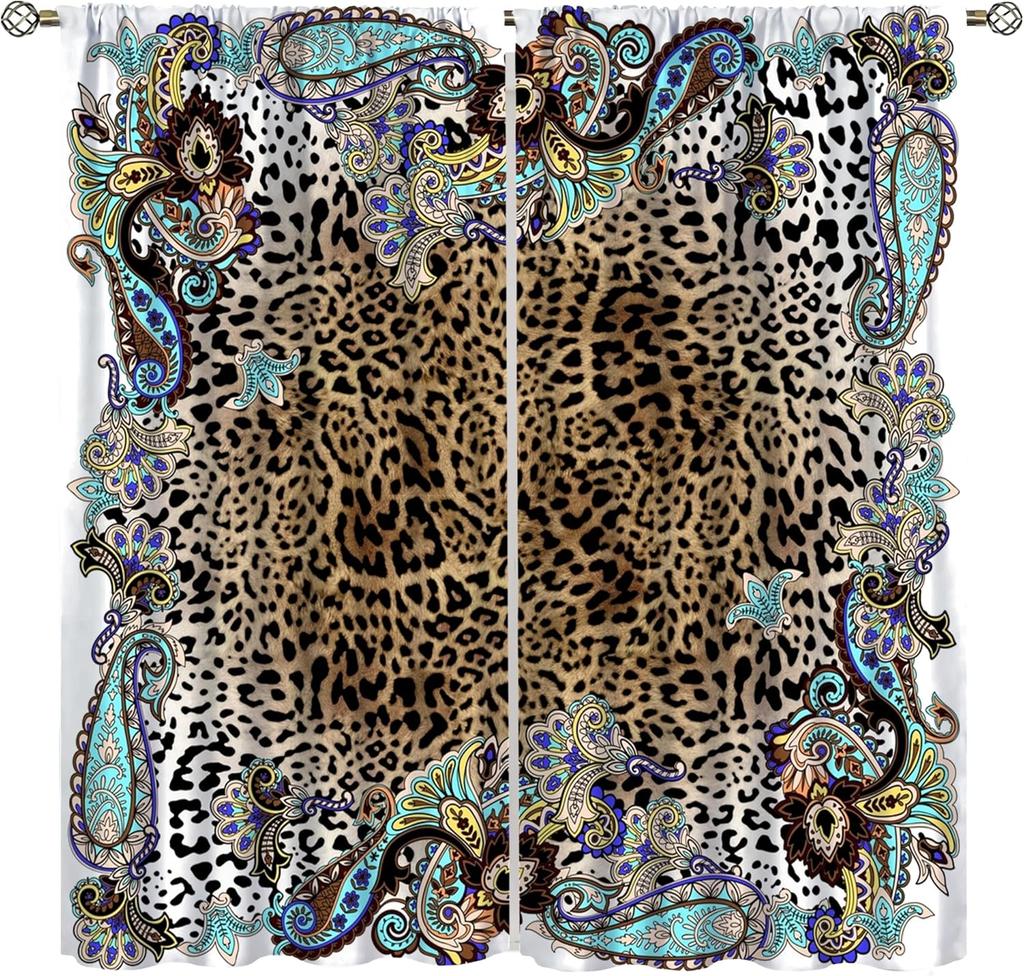 Brown Leopard Print Curtains Cheetah Safari Animal Tiger Skin Pattern Art Printed Living Room Curtain With Rod Pocket Darkening Polyester Perfect For