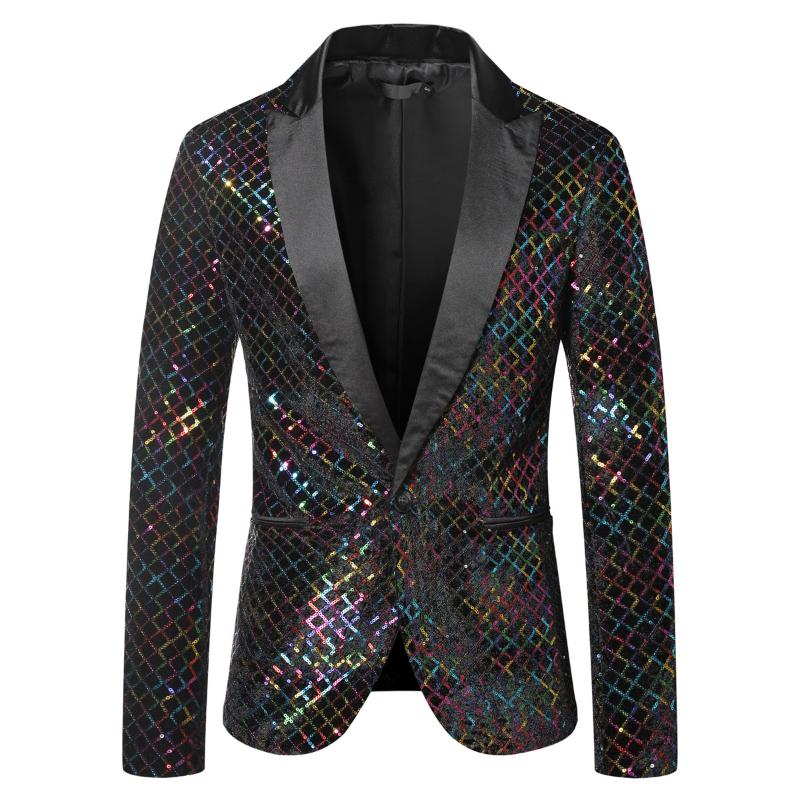 Herrenanzug, Smoking, Partymantel, Pailletten, Gentleman-Blazer, Jacke, Ein-Knopf-Anzug