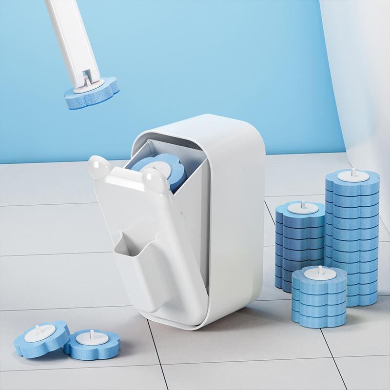 Disposable Toilet Brush Set Wall Mounted with Replaceable Refill Heads Cleaning Tool with Storage Holder Bathroom Cleaner Kit