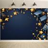 2D Plane Graduation Theme Background Fabric Decorated with Golden Stars and Graduation Cap Patterns Polyester Fiber