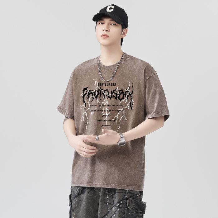 

230 г Тяжелая стирка Водная жарка Снежинка Свободная хлопковая футболка Короткий рукав Тонкая Принтованная Короткая футболка 2XL