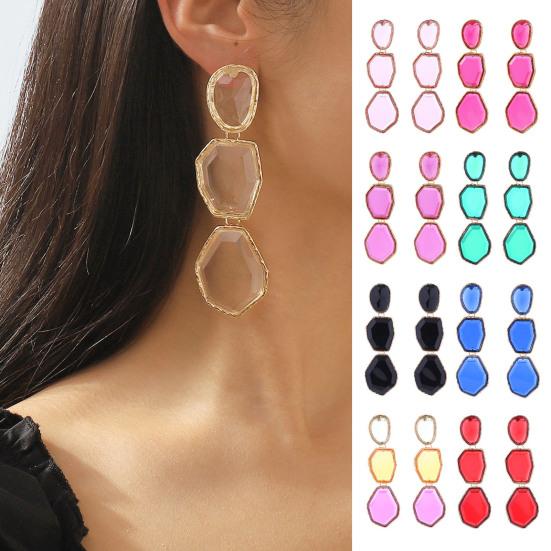 1 Pair Women Long Hanging Earrings Irregular Geometric Shape Resin Multi-layer Smooth Electroplated Ear Jewelry Lady Prom Cocktail Party Dangle Ear