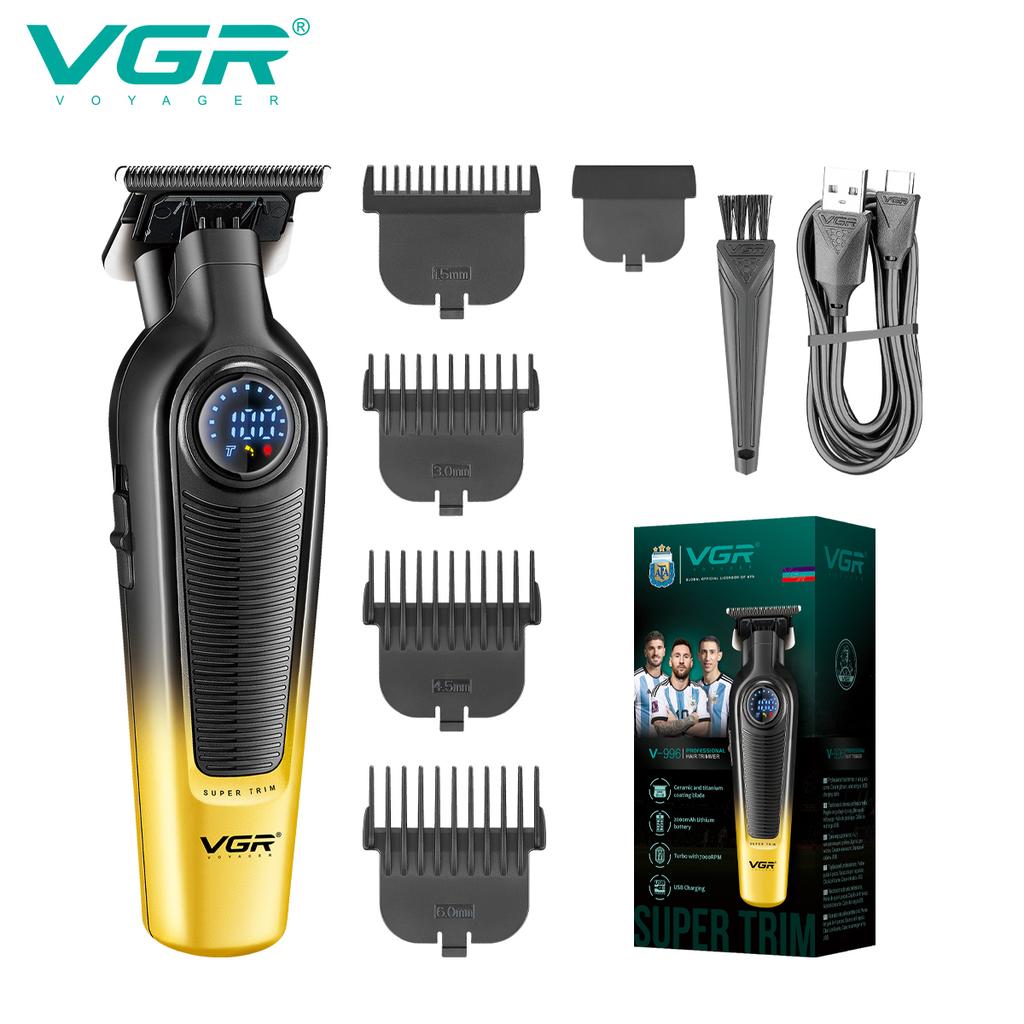 VGR Men's Electric Hair Clipper Gradient Metal Body Hair Trimmer LED Intelligent Digital Display Home Carving Pusher Waterproof and Long-lasting V-996