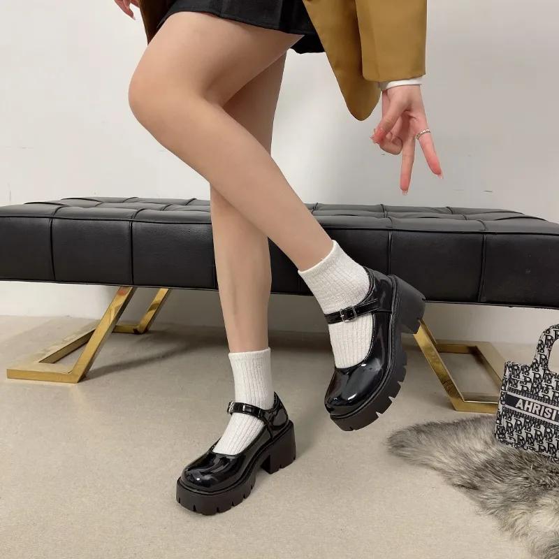 Slipper Damenschuhe Damenmode Mary Janes Runde Zehenpartie Flats Slipper Oxfords Plattform Lässig Schnalle Damenabsätze