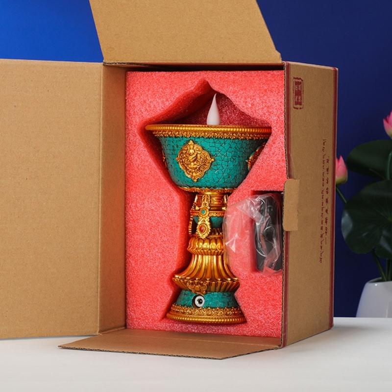 Rechargeable Candle Holder Tibetan Electronic Butter Lamp Buddhist Table Centerpiece LED Simulated Flame Home Decorations