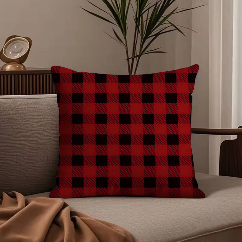 Classic Christmas Plaid Pillow Case Anti-dustmite Pillowcase Invisible Zipper Silky Short Plush Sofa Cushion Cover