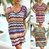 2026 Summer European & American Resort Colorful Patchwork Hollow-Out Beach Swimsuit Cover-Up for Women
