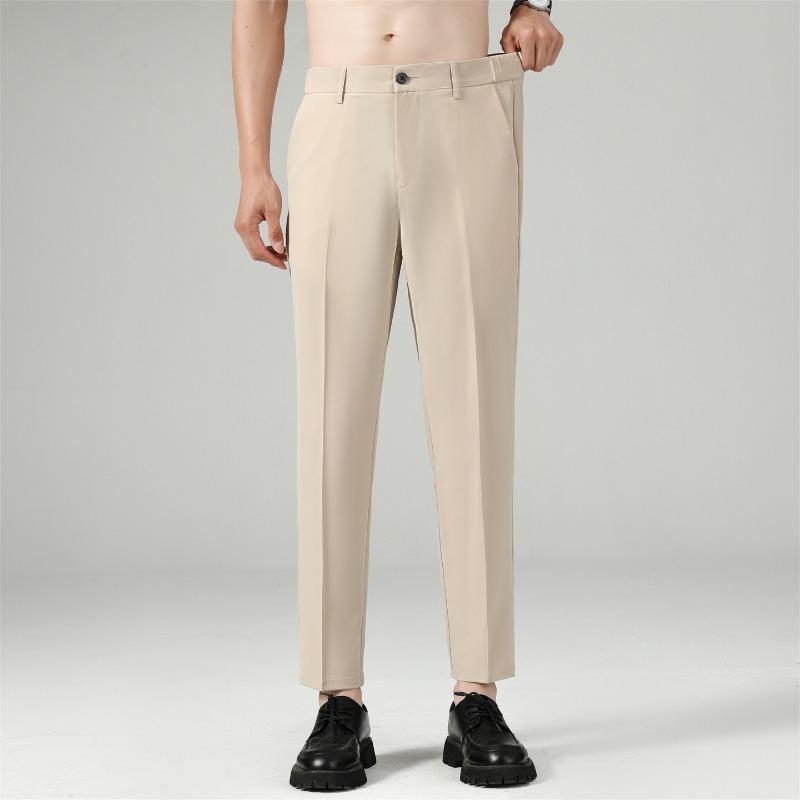 Men's spring and summer new pants men's ice silk breathable trousers men's slim straight drape nine-point casual pants